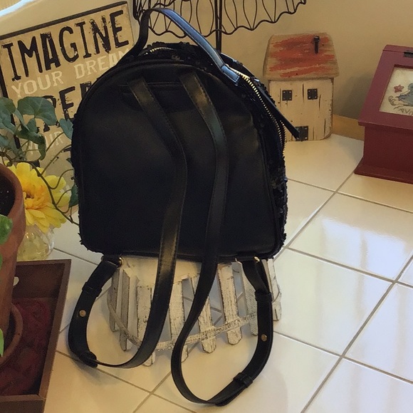 ‘Art Class’ Black Sequined/Velour Backpack/Purse - Picture 4 of 7